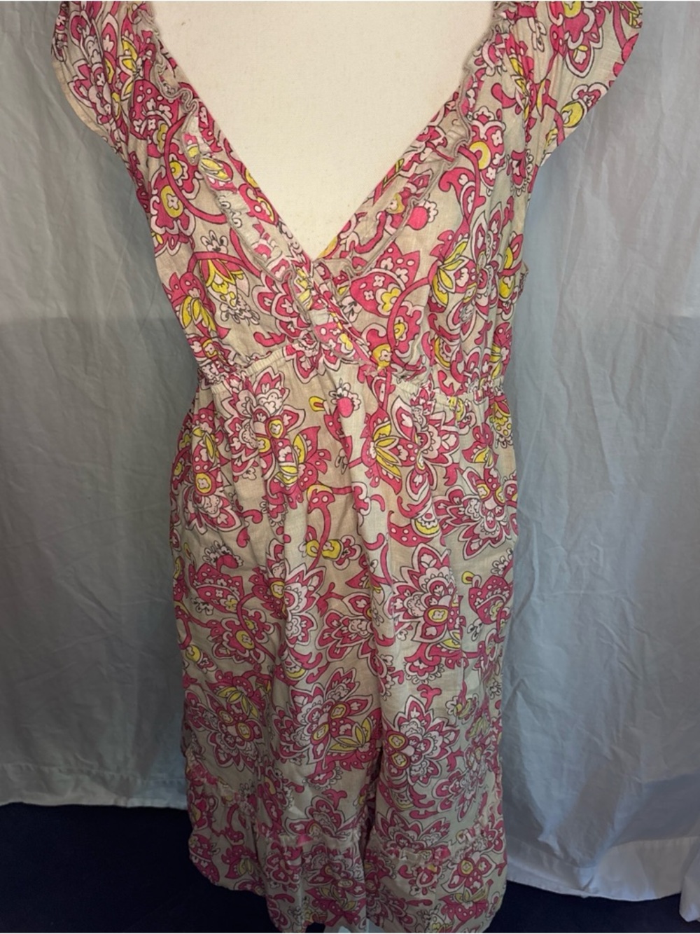 Old Navy Cream Dress with Pink & Yellow Floral Print